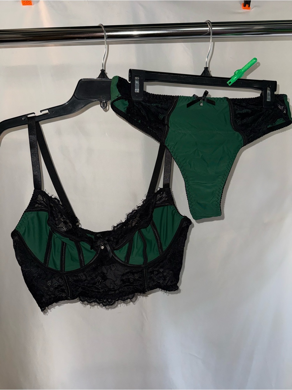 Green & Black Lace Bralette and Thong Set